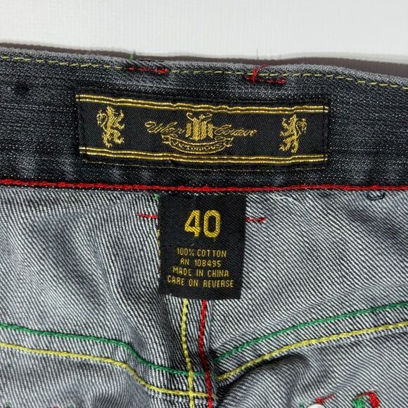 VTG 90s Y2K VICTORIOUS Colorful Embroidered Black Denim Shorts Men Size 40 (B1) - Picture 7 of 15
